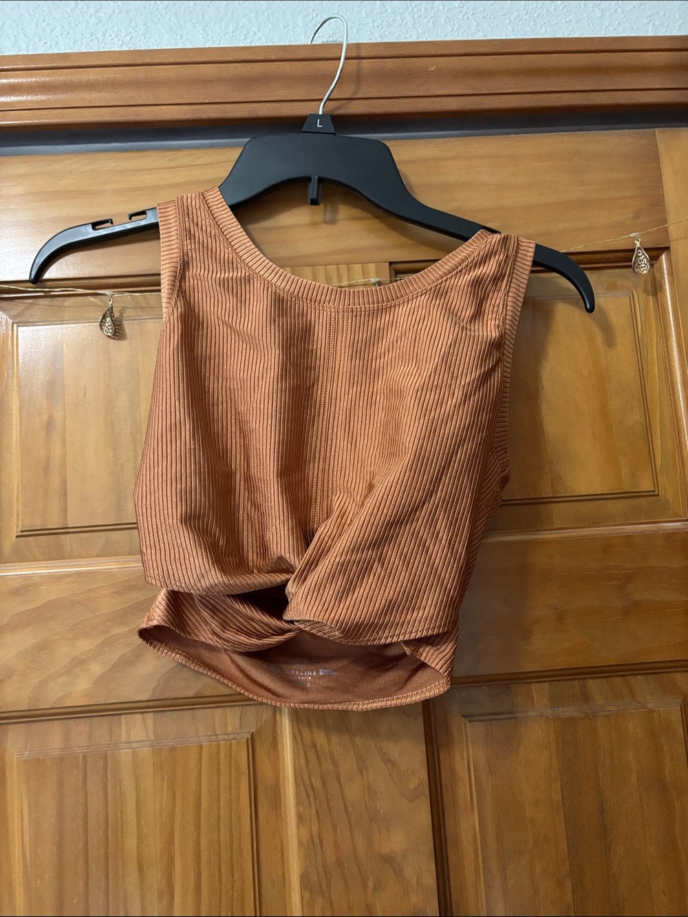 aerie Rust Ribbed Twist-Front Cropped Athletic Top